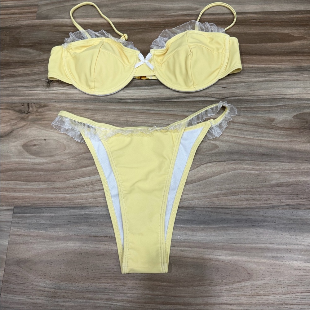 Yellow Ruffle Bikini Set - Women Swim